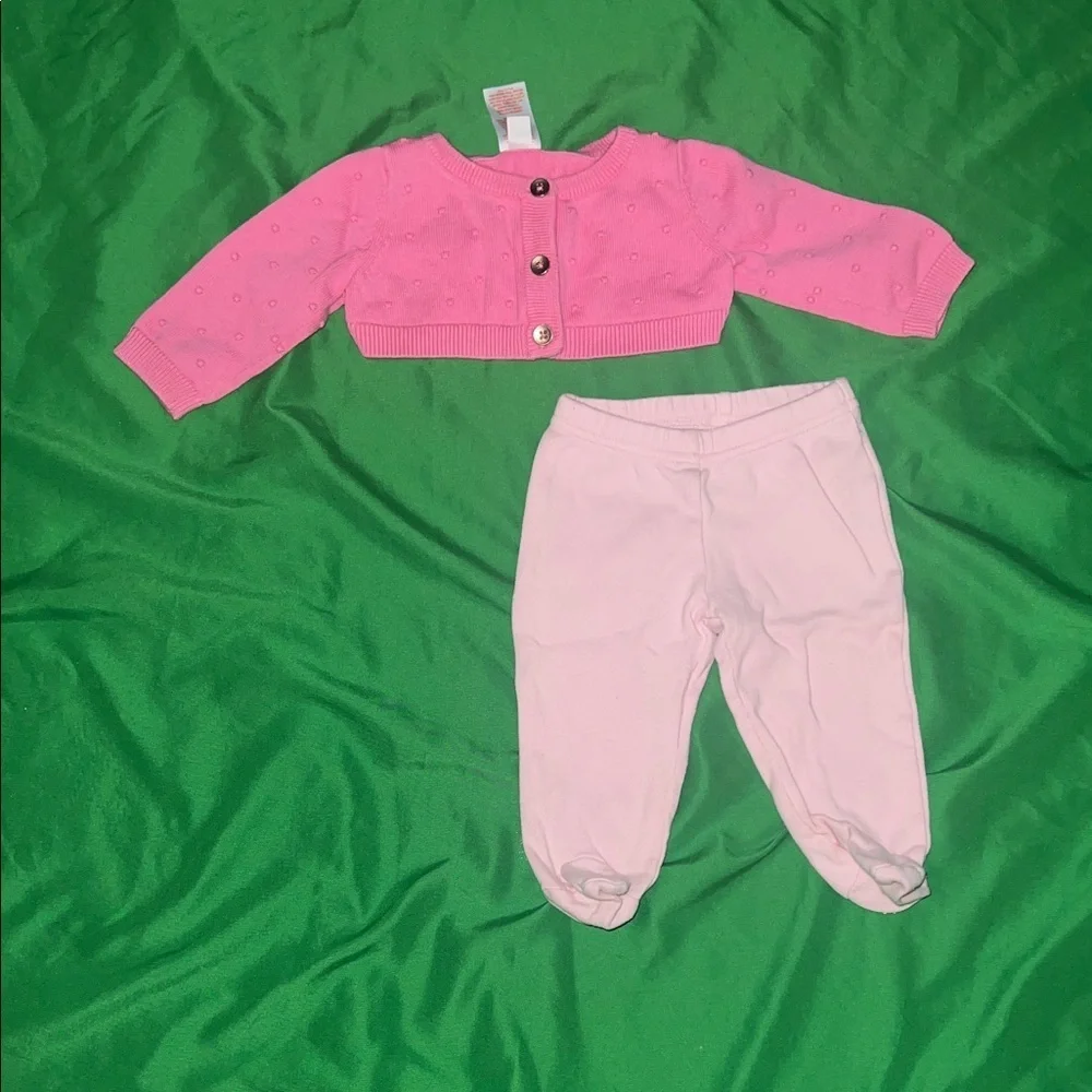 Cat & Jack Pink Baby Knit Sweater & Carters Leggings Outfit 0-3 Months - Picture 1 of 6